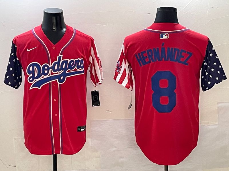 Men Los Angeles Dodgers #8 Hernandez Red a generation of national flags Joint name 2025 Nike MLB Jersey style 1